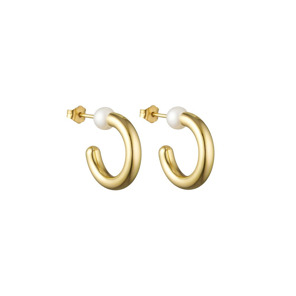 Chunky Pearl Hoops set of 2 pcs Goldplated