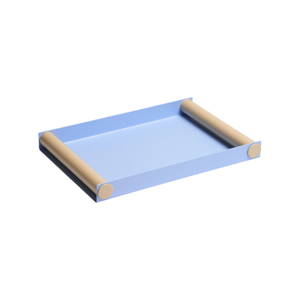 Ray Tray Serviertablett mittel in Hellblau/Beige aus pulverbeschichtetem Stahl mit matter Oberfläche