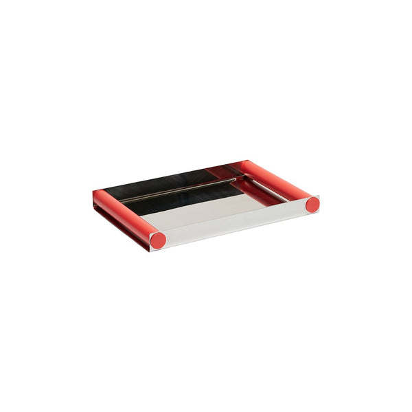 Ray Tray Disco Serviertablett Medium in Koralle aus poliertem Edelstahl mit spiegelnder Oberfläche