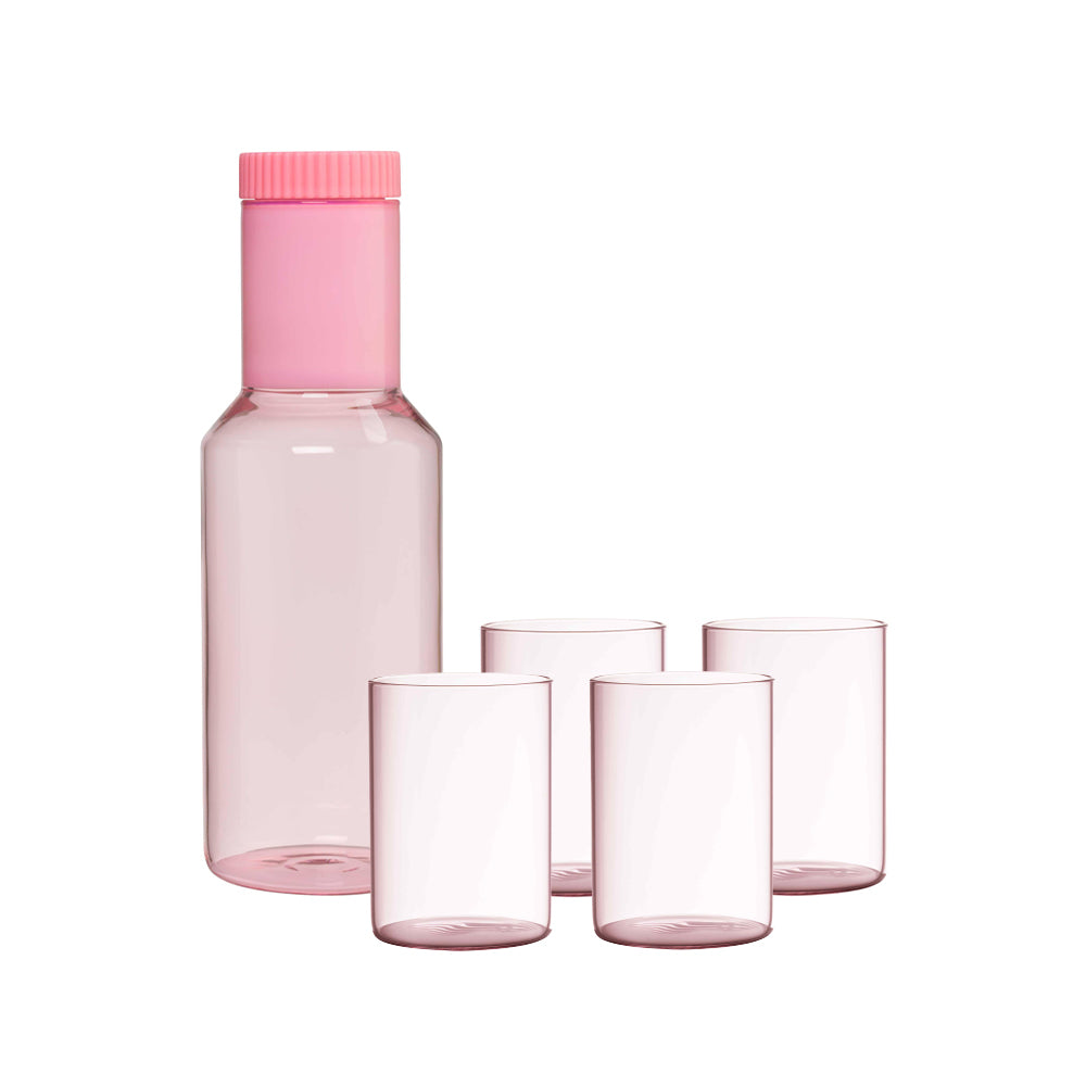 Tube Glass Cafare And Drinking Glass Set Pink