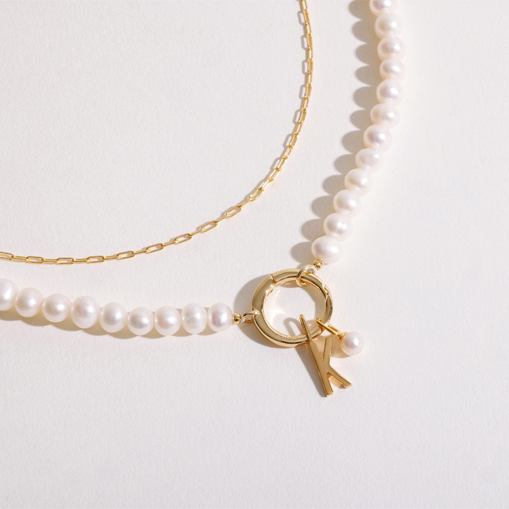 Pearl Charm Lock Chain Design Letters DE