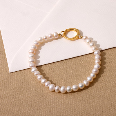 Pearl Charm Lock Chain bracelet 5mm, gold plated