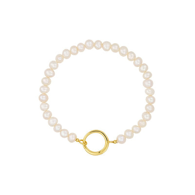 Pearl Charm Lock Chain bracelet 5mm, gold plated