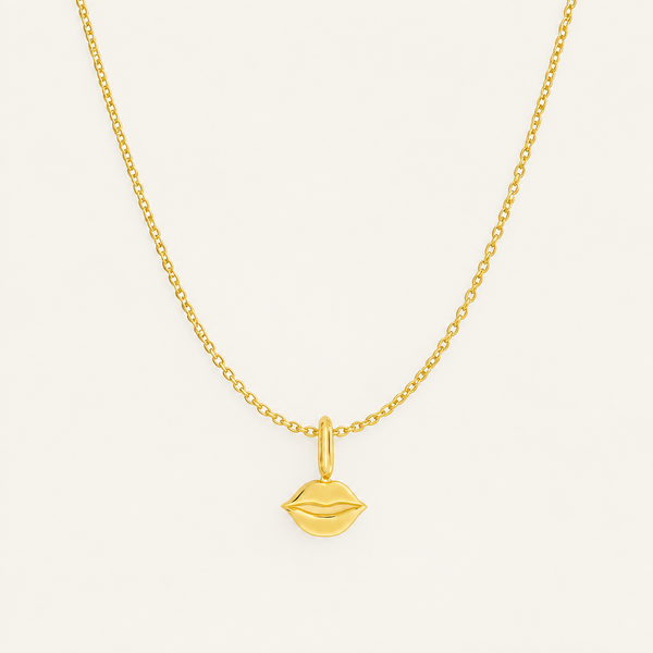 Set: Darling Necklace Lippen – Ankerkette 45 cm & Darling Charm Lippen, vergoldet