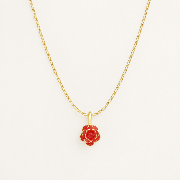 Set: Darling Enamel Necklace Rosette – Square Link Kette 45 cm & Darling Charm Enamel Rosette, vergoldet