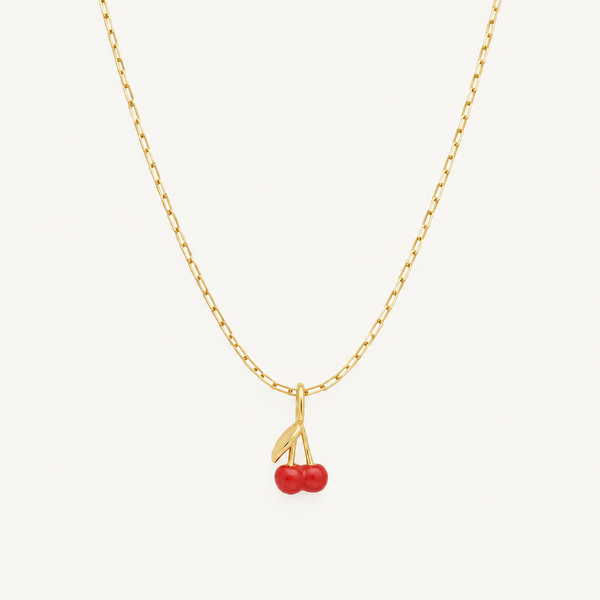Set: Darling Enamel Necklace Kirsche – Square Link Kette 45 cm & Darling Charm Enamel Kirsche, vergoldet
